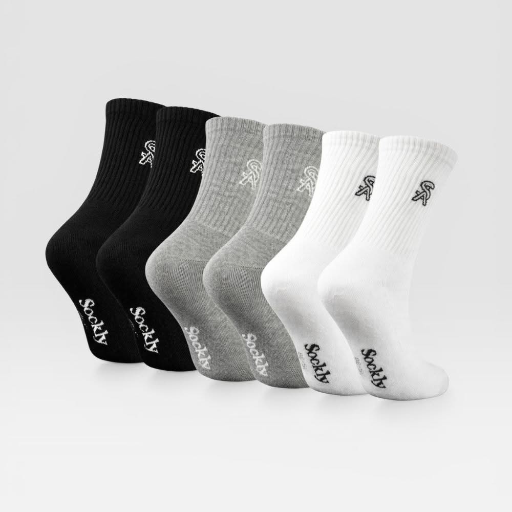 Sockly Essential sokken mix zwart wit grijs achteraanzicht